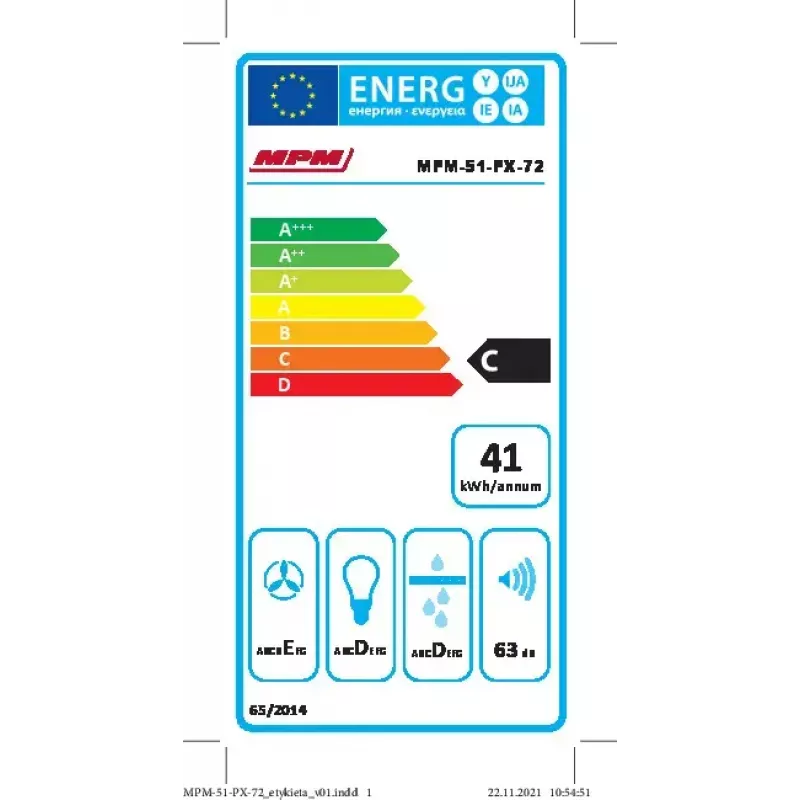 Iebūvējamā tvaika nosūcējs MPM MPM-51-PX-72 Melns, 500 mm, 175 m³/h, 3 ātrumi, alumīnija tauku filtrs