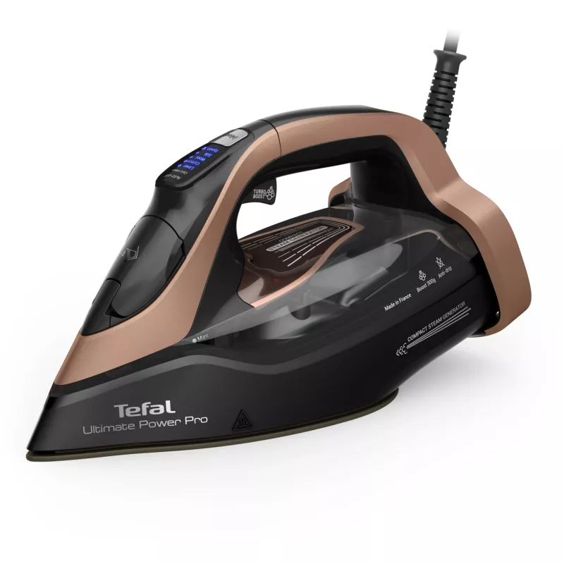 Tefal Ultimate Power Pro FV9E50 sausā un tvaika gludeklis Durilium AirGlide Autoclean zole 3200 W Melns, Varš