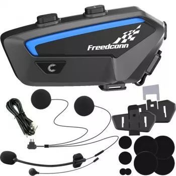 Motocikla interkomu austiņas FreedConn FX Melna — Bluetooth 5.0, IP67, diapazons 2000 m, 30 h sarunu laiks