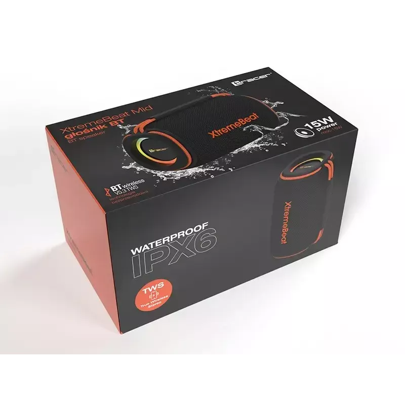 Pārnēsājams stereo skaļrunis TRACER XtremeBeat TWS — 15 W, IPX6, Bluetooth 5.3, 6 h, AUX/USB, mikrofons