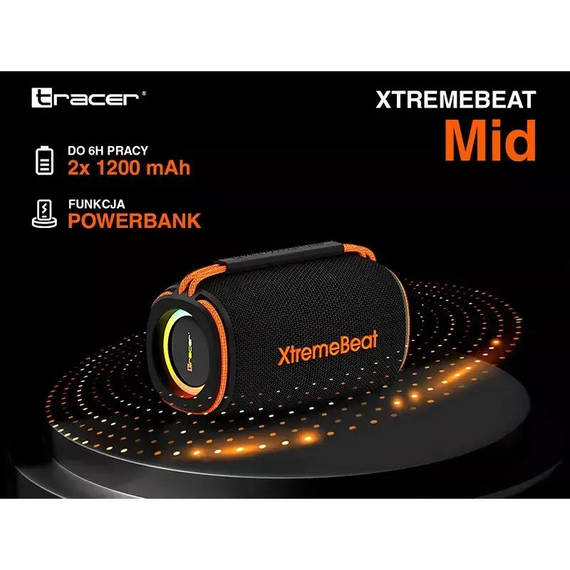 Pārnēsājams stereo skaļrunis TRACER XtremeBeat TWS — 15 W, IPX6, Bluetooth 5.3, 6 h, AUX/USB, mikrofons