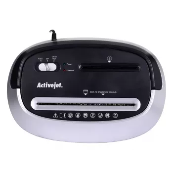 Papīra smalcinātājs ActiveJet ASH-1201D, strēmeles 5x38 mm, 22 cm ieeja, 12 loksnes, 25 L grozs, P-3, melns