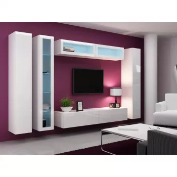 Vitrīnas skapis Cama Meble VIGO 180 sienas montāžai 1800×400×300 mm balts/balts spīdums