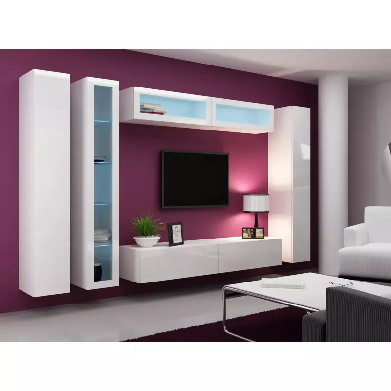 Vitrīnas skapis Cama Meble VIGO 180 sienas montāžai 1800×400×300 mm balts/balts spīdums