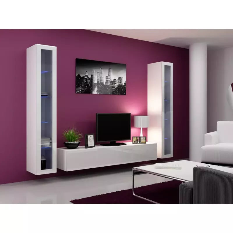Vitrīnas skapis Cama Meble VIGO 180 sienas montāžai 1800×400×300 mm balts/balts spīdums