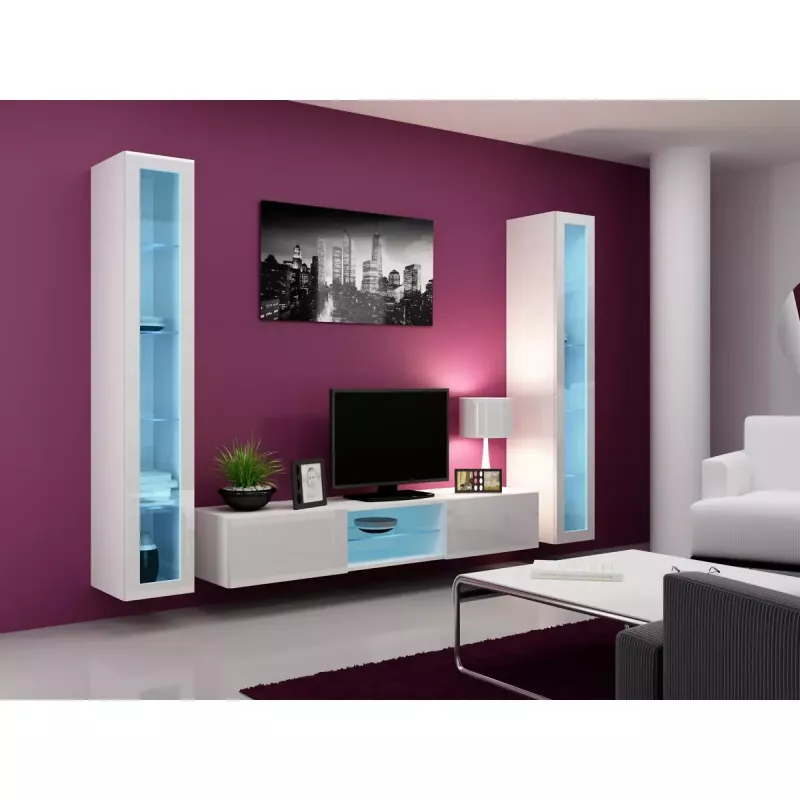 Vitrīnas skapis Cama Meble VIGO 180 sienas montāžai 1800×400×300 mm balts/balts spīdums