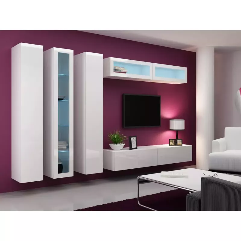 Vitrīnas skapis Cama Meble VIGO 180 sienas montāžai 1800×400×300 mm balts/balts spīdums