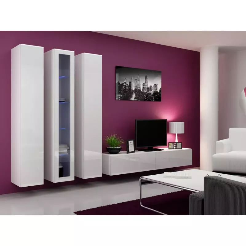 Vitrīnas skapis Cama Meble VIGO 180 sienas montāžai 1800×400×300 mm balts/balts spīdums