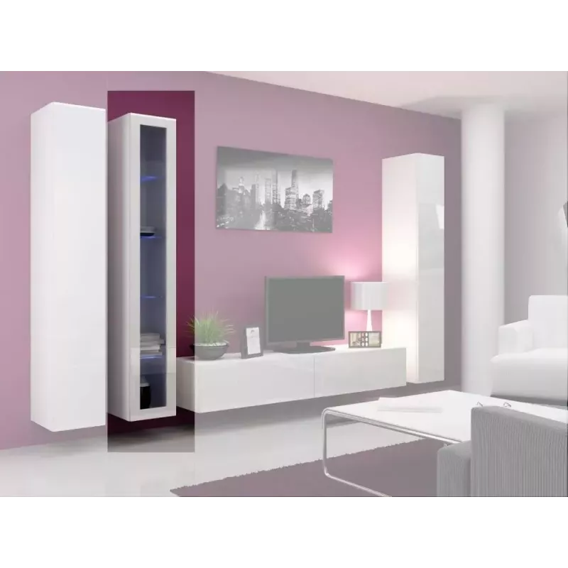 Vitrīnas skapis Cama Meble VIGO 180 sienas montāžai 1800×400×300 mm balts/balts spīdums