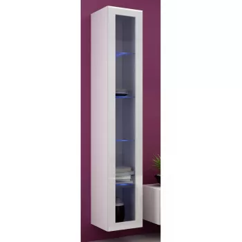 Vitrīnas skapis Cama Meble VIGO 180 sienas montāžai 1800×400×300 mm balts/balts spīdums