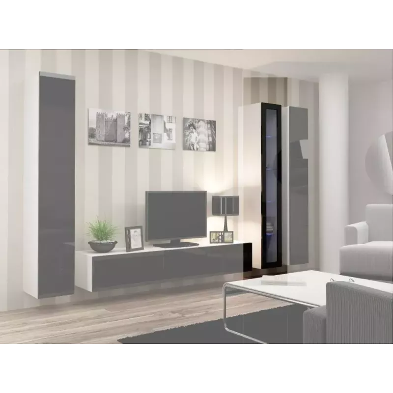 Pie sienas montējams vitrīnas skapis cama meble VIGO 180 1800×400×300 mm balts/melns spīdums