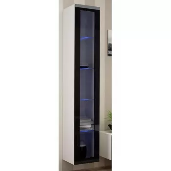 Pie sienas montējams vitrīnas skapis cama meble VIGO 180 1800×400×300 mm balts/melns spīdums