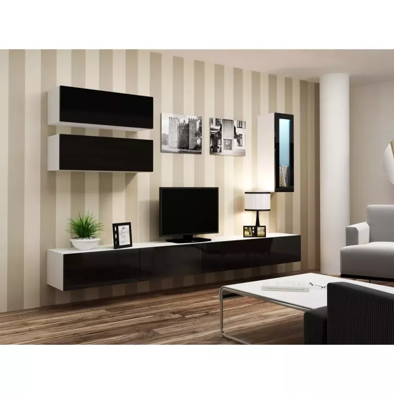Pie sienas montējams vitrīnas skapis cama meble VIGO 90 — stikla priekšpuse 90×35×32 cm balts/melns spīdums