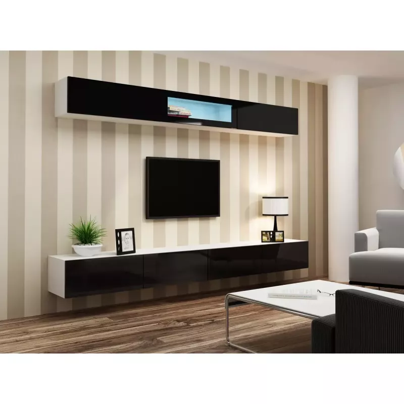 Pie sienas montējams vitrīnas skapis cama meble VIGO 90 — stikla priekšpuse 90×35×32 cm balts/melns spīdums