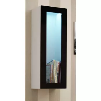 Pie sienas montējams vitrīnas skapis cama meble VIGO 90 — stikla priekšpuse 90×35×32 cm balts/melns spīdums