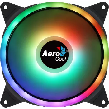 Aerocool DUO14 14cm datorsistēmas ventilators ARGB LED dubultgredzens pretvibrācijas 6 kontaktu melns