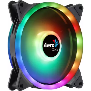 Aerocool DUO14 14cm datorsistēmas ventilators ARGB LED dubultgredzens pretvibrācijas 6 kontaktu melns