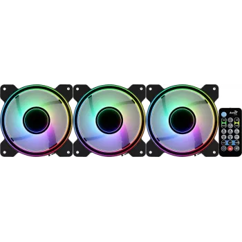 Aerocool MIRAGE12PRO Kit 3x Ventilators PC 12cm ARGB 6 Pinu Hub Melns