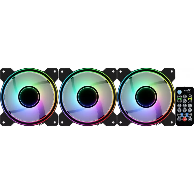 Aerocool MIRAGE12PRO Kit 3x Ventilators PC 12cm ARGB 6 Pinu Hub Melns
