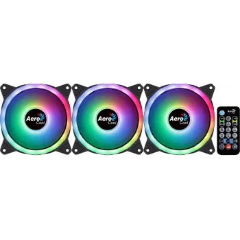 Aerocool DUO12PRO komplekts 3x ventilators 12cm ARGB LED dubultgredzens pretvibrācijas 6 kontaktu melns
