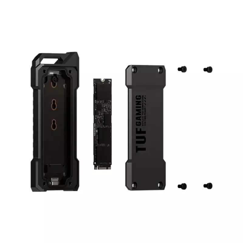 SSD korpuss ASUS ESD-T1A/BLK/G/AS — M.2 (SATA/PCIe) vienvietīgs, USB-C 3.2 Gen2, 10 Gbit/s, melns, atslēgas slēdzene