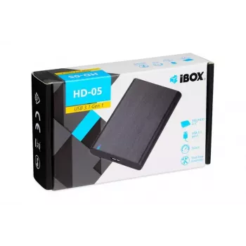 Ārējais korpuss HDD/SSD IBOX HD-05 Melns — 2.5 collu SATA III, USB 3.2 Gen 1 (5 Gbit/s), Micro-USB B, UASP, līdz 10 TB