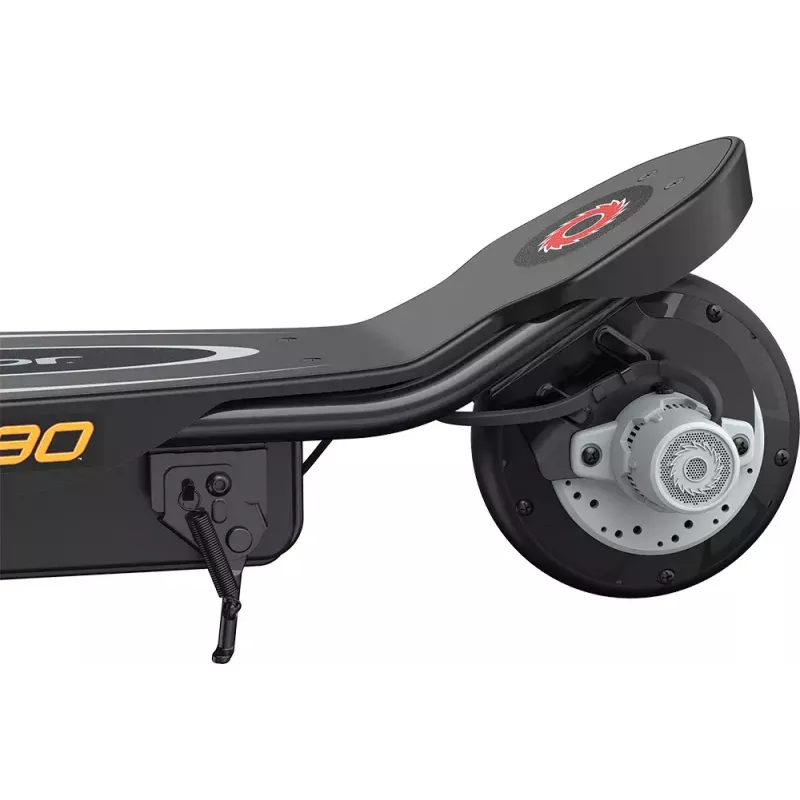Elektriskais skrejritenis Razor Power Core E90 — 12V svina skābes akumulators, 16 km/h, tērauda rāmis, cietie riteņi, slodze 54 kg