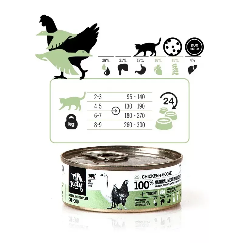3Coty mitrā barība kaķiem, vista ar zosi, pieaugušiem kaķiem, 80 g