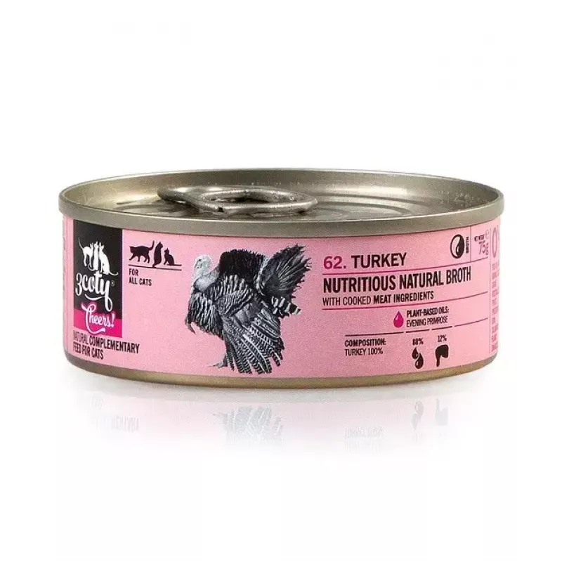 Slapjā barība kaķiem 3coty Turkey Cheers 75 g — pieaugušiem kaķiem, papildbarība vienreizējā porcijā