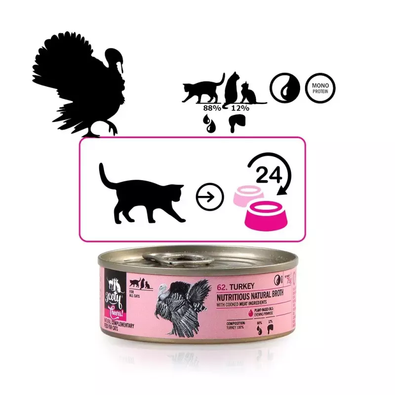 Slapjā barība kaķiem 3coty Turkey Cheers 75 g — pieaugušiem kaķiem, papildbarība vienreizējā porcijā