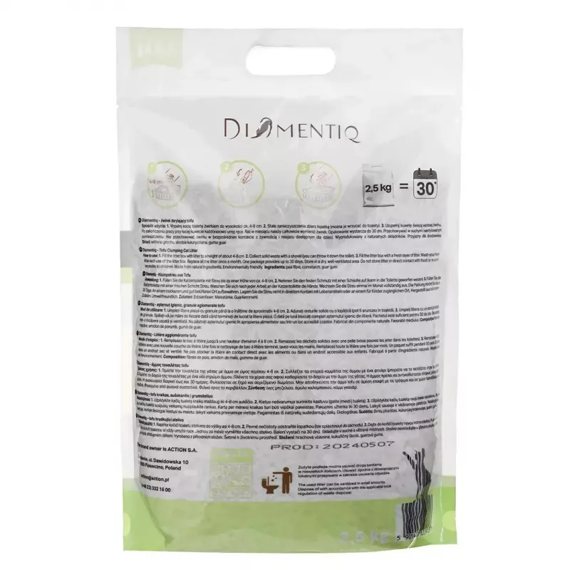 Kaķu pakaiši DIAMENTIQ Matcha Ultra, zirņu šķiedra, bezputekļu, 2.5 kg