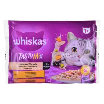Whiskas mitrā kaķu barība 85 g maisiņš, pieaugušiem kaķiem, 4 x 85 g, vistas/jēra gaļas garša