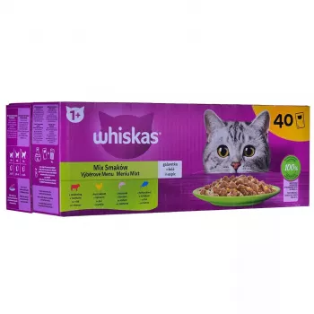 Slapjā kaķu barība Whiskas Mix Favourites želejā, 40 x 85 g kārbas, tunča garša, pieaugušiem kaķiem