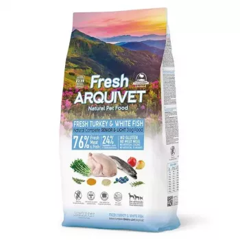 Sausā suņu barība ARQUIVET Fresh Senior & Light Tītars un Zivs, 10 kg, 26% olbaltumvielas, 10% tauki