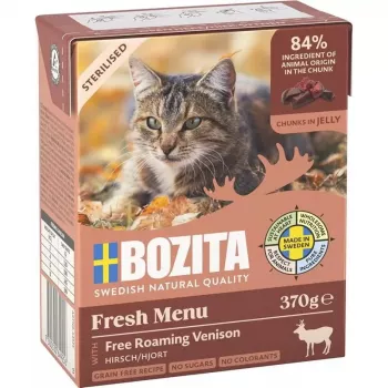 Slapjā barība kaķiem BOZITA Fresh Menu 370 g pieaugušiem kaķiem, brieža garša, bez sojas, bez lipekļa