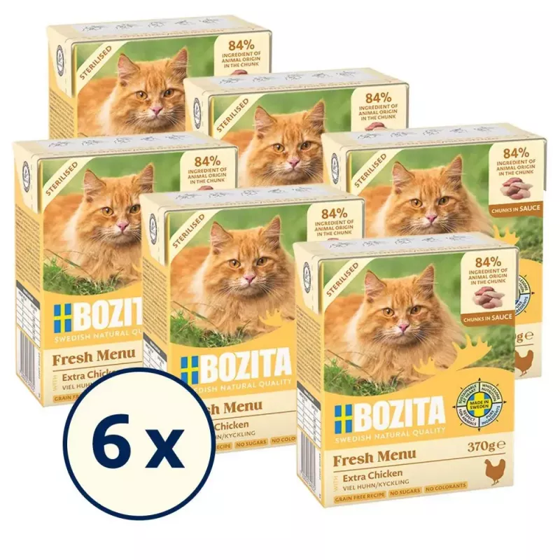Slapjā kaķu barība BOZITA Fresh Menu Vistas gaļa 370 g — pieaugušiem kaķiem, jebkurai šķirnei, svara kontroles formula