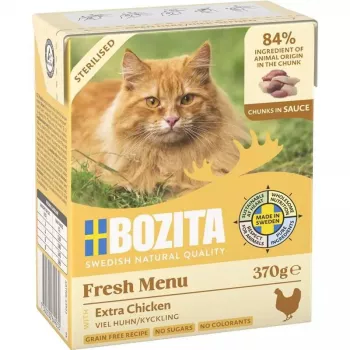 Slapjā kaķu barība BOZITA Fresh Menu Vistas gaļa 370 g — pieaugušiem kaķiem, jebkurai šķirnei, svara kontroles formula