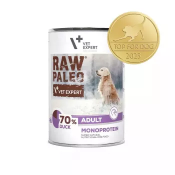 Slapjā suņu barība VETEXPERT RAW PALEO Adult Monoprotein Duck 400 g, bez lipekļa, bez sojas, pārtikas alerģijām