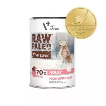 Slapjā suņu barība VETEXPERT RAW PALEO Adult Monoprotein Cūkgaļa 400 g, konservs, 72.6% mitrums