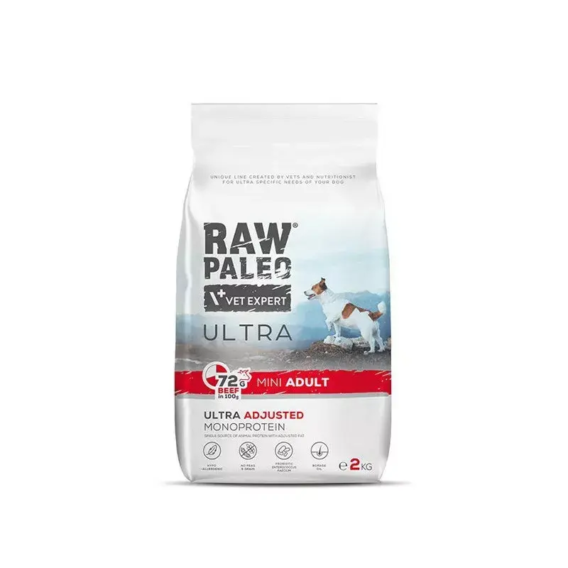 VETEXPERT RAW PALEO Ultra Mini Adult ar liellopa gaļu, sausā suņu barība, 2 kg