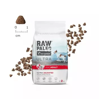 Sausā suņu barība VETEXPERT RAW PALEO Ultra Mini Adult Beef 2 kg — pilnvērtīga grauzdiņa mazām šķirnēm