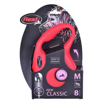 Flexi New Classic M automātiskā suņu pavada, 8 m aukla, suņiem līdz 20 kg, sarkana