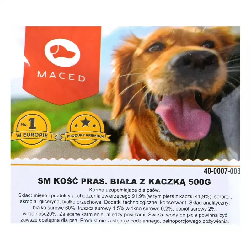 Suņa košļājamais kauls MACED Presēts kauls ar pīli 500 g — vienas sastāvdaļas zobu tīrīšanas našķis suņiem