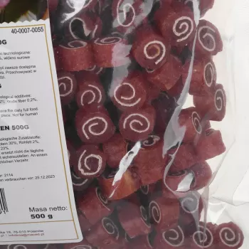 Sausais gardums suņiem MACED Pīle un Zivs Sushi 500 g — papildu kārums apmācībai, olbaltumvielas 30%, tauki 2%, bez lipekļa