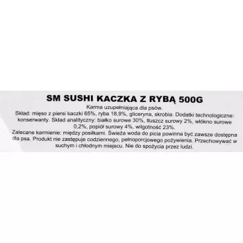 Sausais gardums suņiem MACED Pīle un Zivs Sushi 500 g — papildu kārums apmācībai, olbaltumvielas 30%, tauki 2%, bez lipekļa
