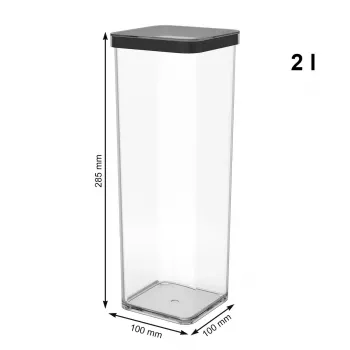 Uzglabāšanas konteiners Rotho 1160608080 2 L Melns Caurspīdīgs, 100×100×285 mm, tehnopolimērs