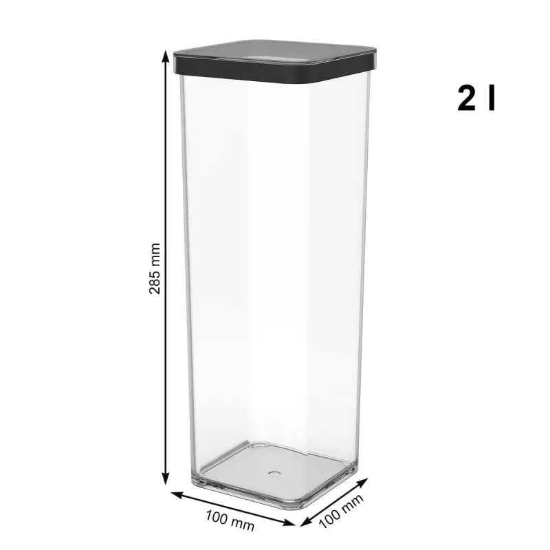 Uzglabāšanas konteiners Rotho 1160608080 2 L Melns Caurspīdīgs, 100×100×285 mm, tehnopolimērs
