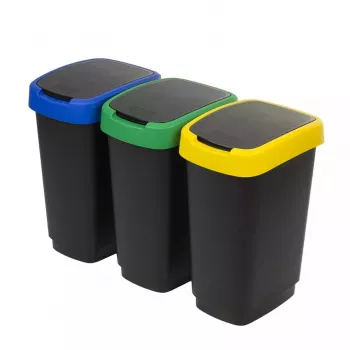 Trīs nodalījumu atkritumu šķirotājs rotho Twist 3 × 25 L (tehnopolimērs, melns, 252×333×476 mm)