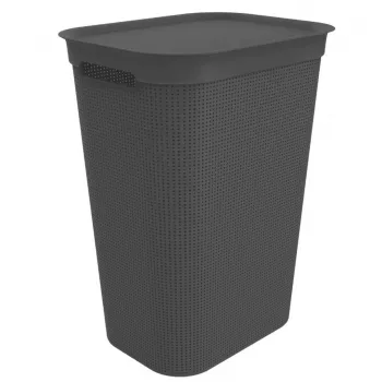 Veļas grozs rotho Brisen 50 L ventilēts plastmasas grozs ar vāku un pakarināšanas caurumu, melns, 340×431×529 mm
