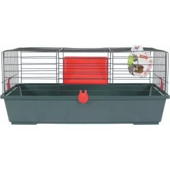 Grauzēju būris ZOLUX Classic 80 — divlīmeņu metāla/plastmasas būris, 800×430×330 mm, 31 mm stieņu atstatums, pelēks/sarkans